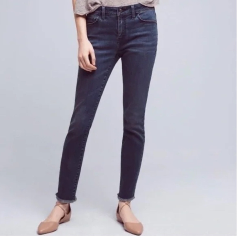 Pilcro and the Letterpress Script Dark Denim Skinny Jeans, Raw Hem, Size 31 / 12